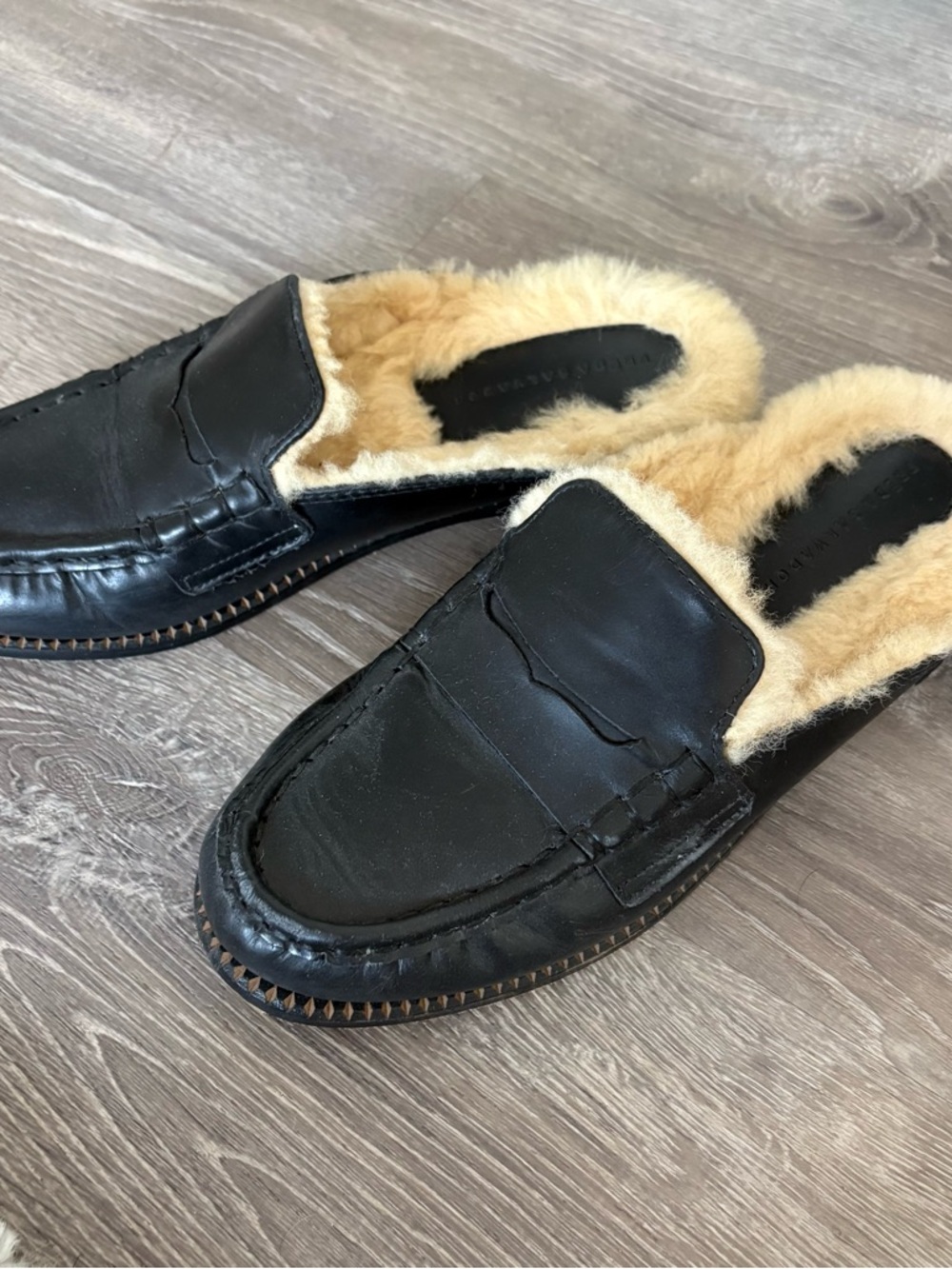 Freda Salvador Black Leather Shearling-Lined Mules 9